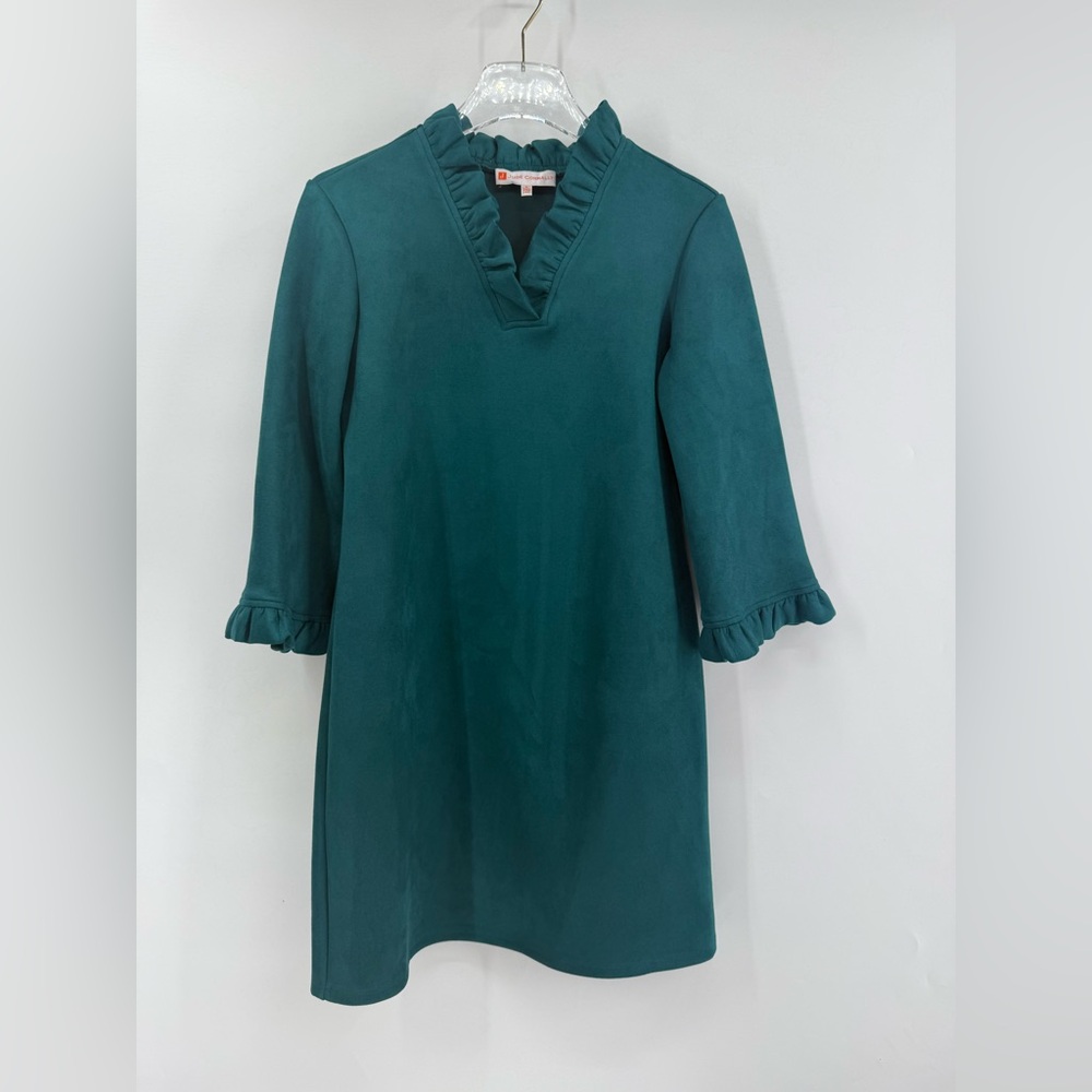Jude Connally emerald green shift dress with ruffles size small